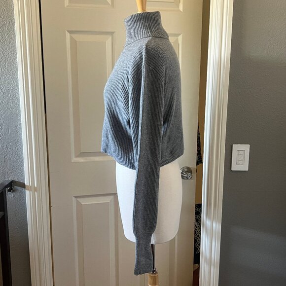 REFORMATION Luisa Cropped Ribbed Cashmere Turtleneck Sweater Gray Small - Picture 4 of 7